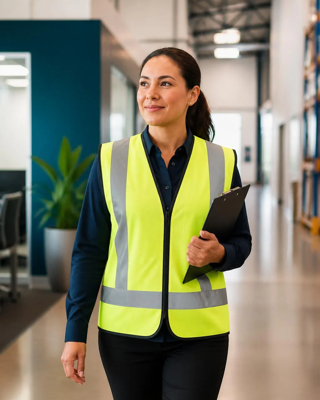 Health and safety consultant reviewing workplace documentation